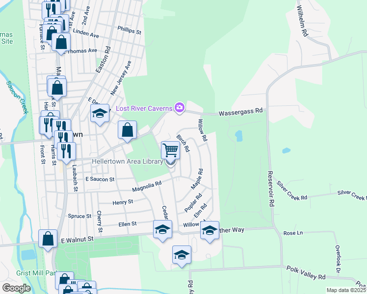 map of restaurants, bars, coffee shops, grocery stores, and more near 850 Juniper Road in Hellertown