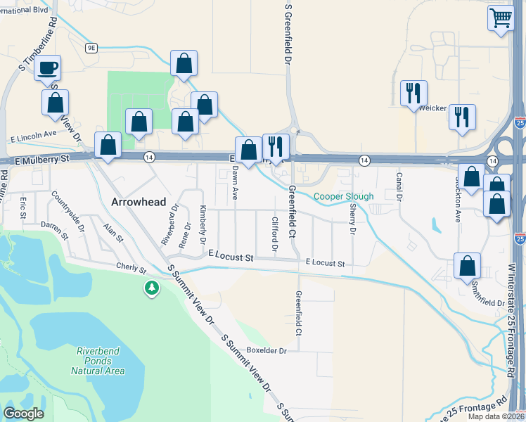map of restaurants, bars, coffee shops, grocery stores, and more near 709 Clifford Drive in Fort Collins