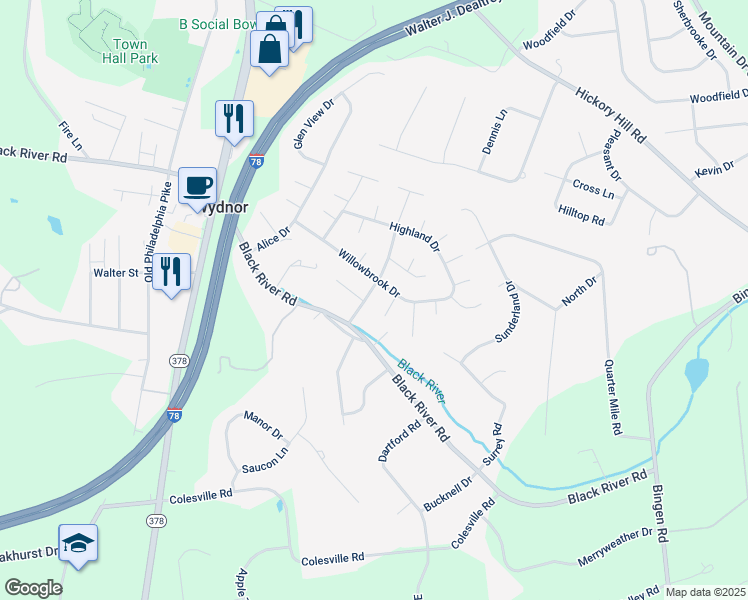 map of restaurants, bars, coffee shops, grocery stores, and more near 1977 Sanbrook Drive in Bethlehem