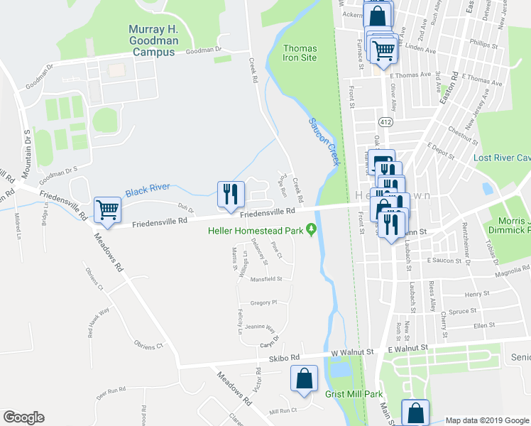 map of restaurants, bars, coffee shops, grocery stores, and more near 1864 Friedensville Road in Bethlehem