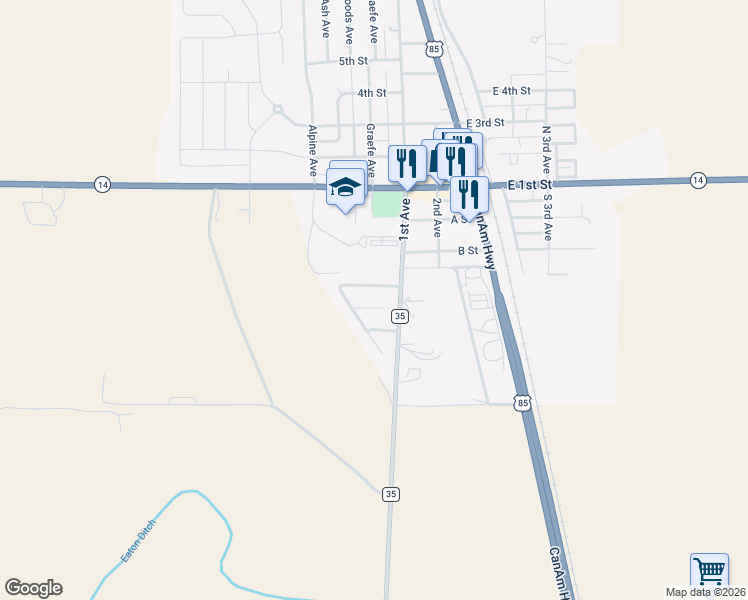 map of restaurants, bars, coffee shops, grocery stores, and more near 328 Linden Oaks Drive in Ault