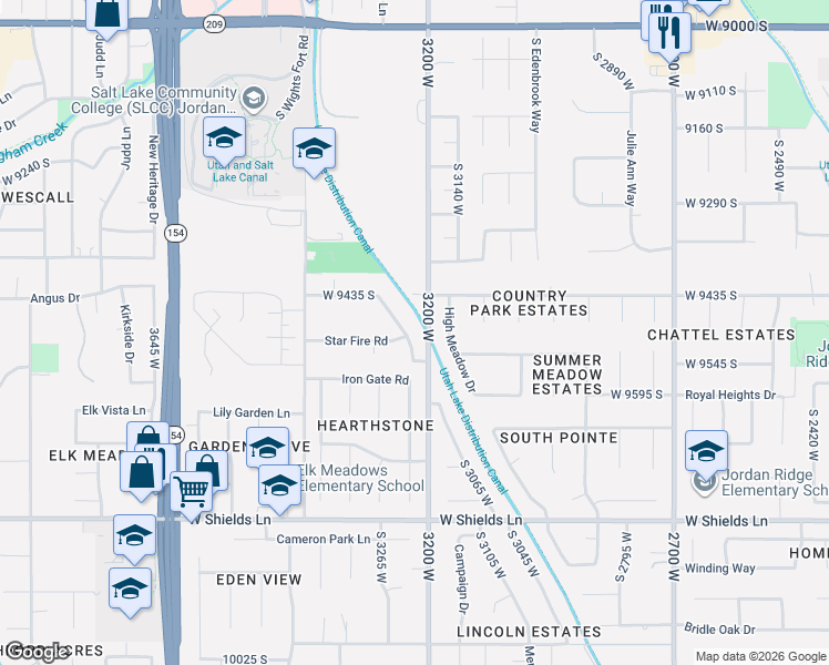 map of restaurants, bars, coffee shops, grocery stores, and more near 3217 McKaylee Circle in South Jordan