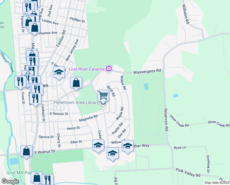 map of restaurants, bars, coffee shops, grocery stores, and more near 481 Birch Road in Hellertown