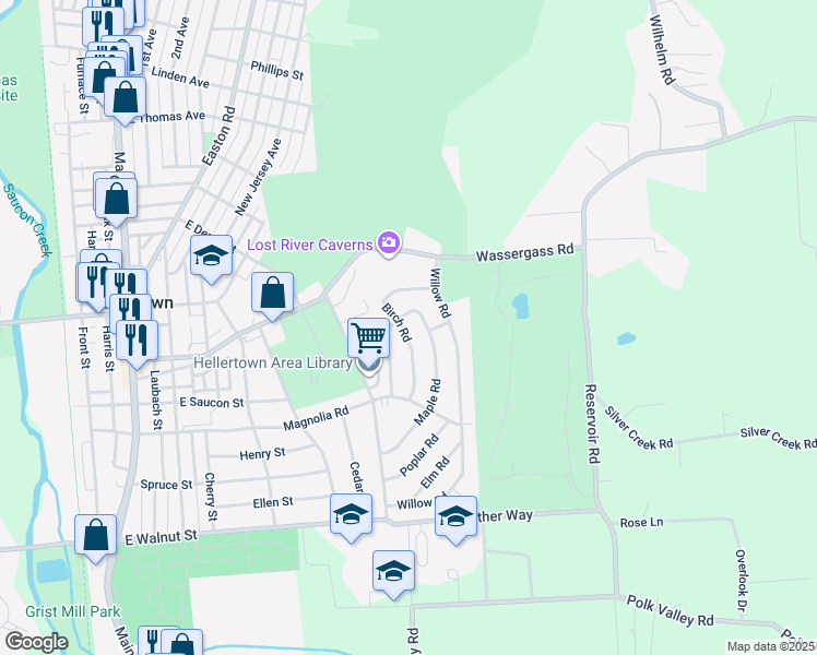 map of restaurants, bars, coffee shops, grocery stores, and more near 481 Birch Road in Hellertown