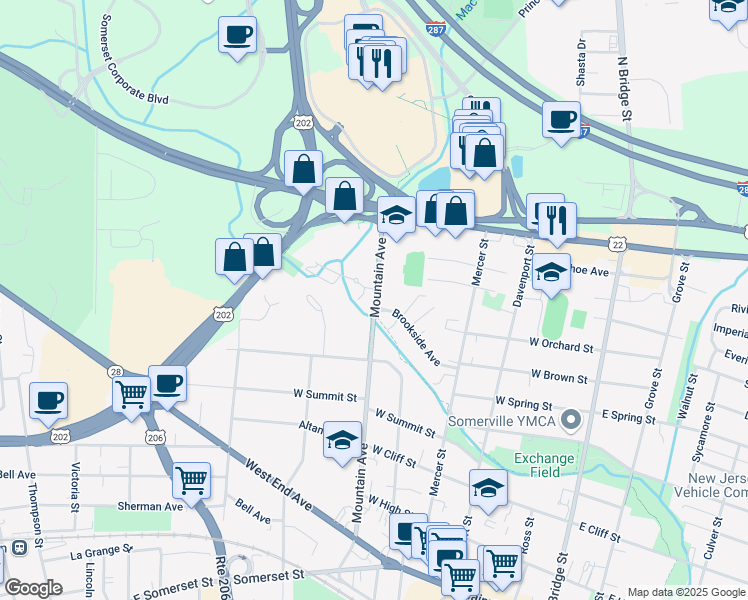 map of restaurants, bars, coffee shops, grocery stores, and more near 6 Oak Terrace in Somerville