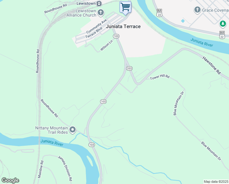 map of restaurants, bars, coffee shops, grocery stores, and more near Highway 103 in Lewistown
