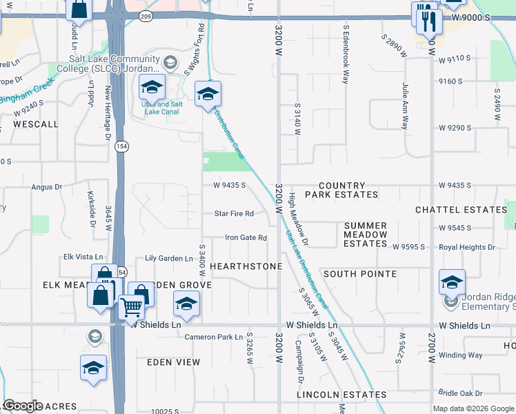 map of restaurants, bars, coffee shops, grocery stores, and more near 9466 Lady Dove Lane in South Jordan