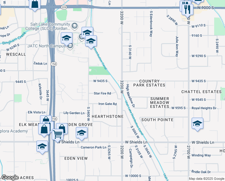 map of restaurants, bars, coffee shops, grocery stores, and more near 3256 Star Fire Road in South Jordan