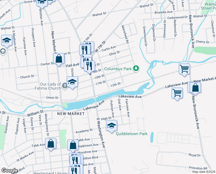 map of restaurants, bars, coffee shops, grocery stores, and more near 702 Adrian Avenue in Piscataway Township