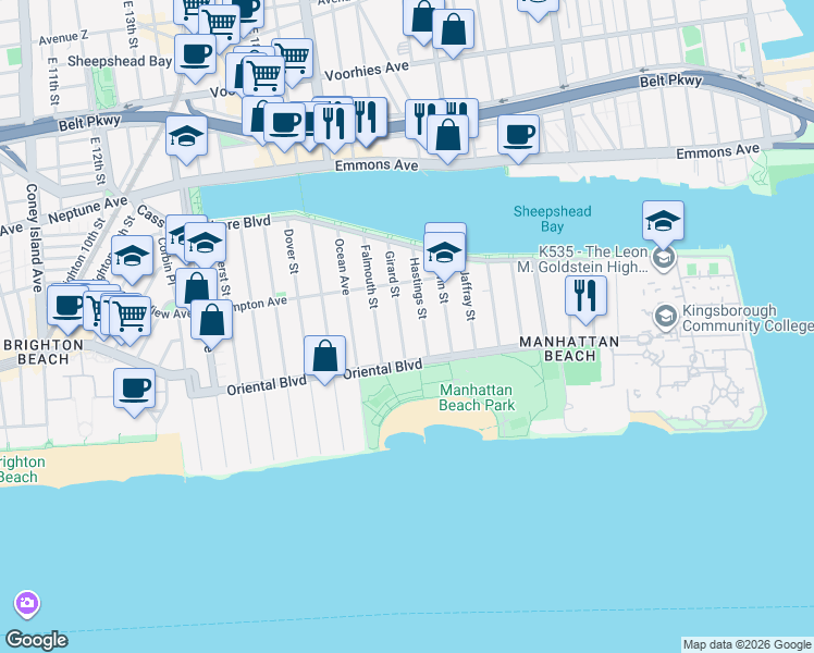 map of restaurants, bars, coffee shops, grocery stores, and more near 155 Girard Street in Brooklyn