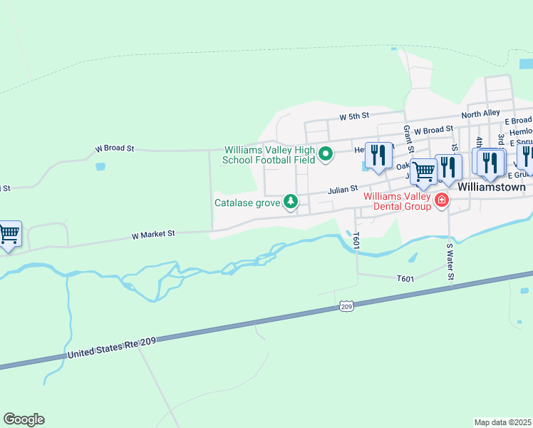 map of restaurants, bars, coffee shops, grocery stores, and more near 821 West Market Street in Williamstown