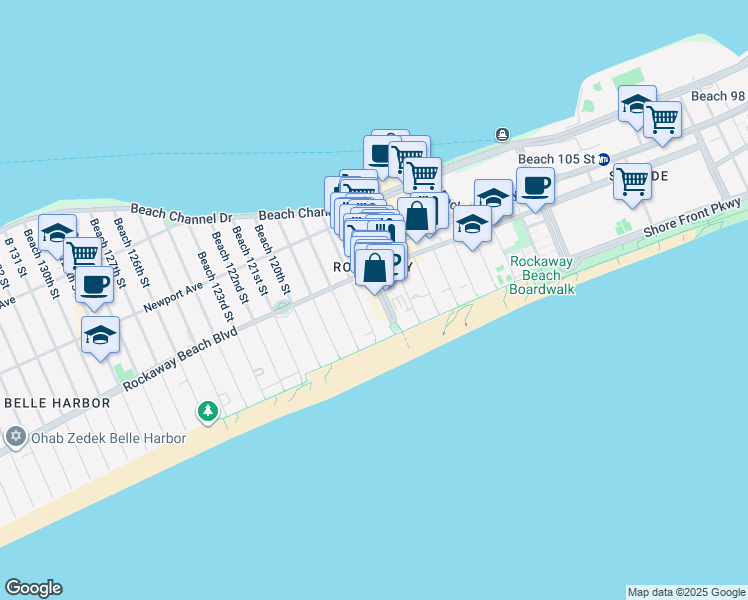 map of restaurants, bars, coffee shops, grocery stores, and more near 155 B 116th Street in Queens