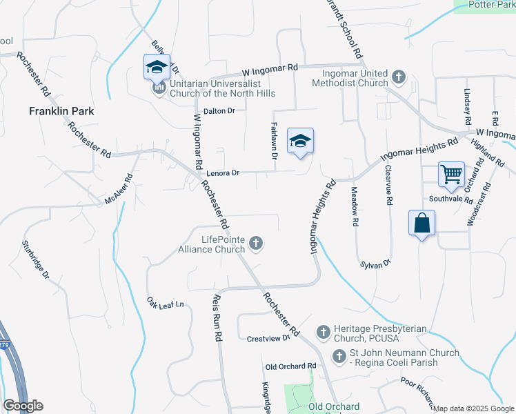 map of restaurants, bars, coffee shops, grocery stores, and more near 1562 Village Drive in Pittsburgh