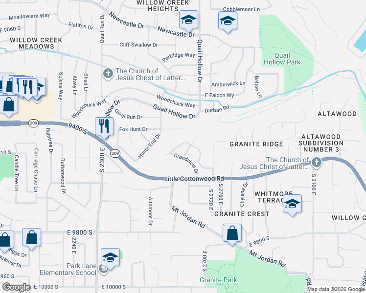 map of restaurants, bars, coffee shops, grocery stores, and more near 2616 Grandview Drive in Sandy