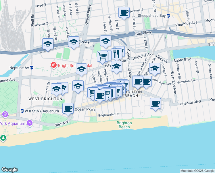 map of restaurants, bars, coffee shops, grocery stores, and more near 415 Ocean View Avenue in Brooklyn