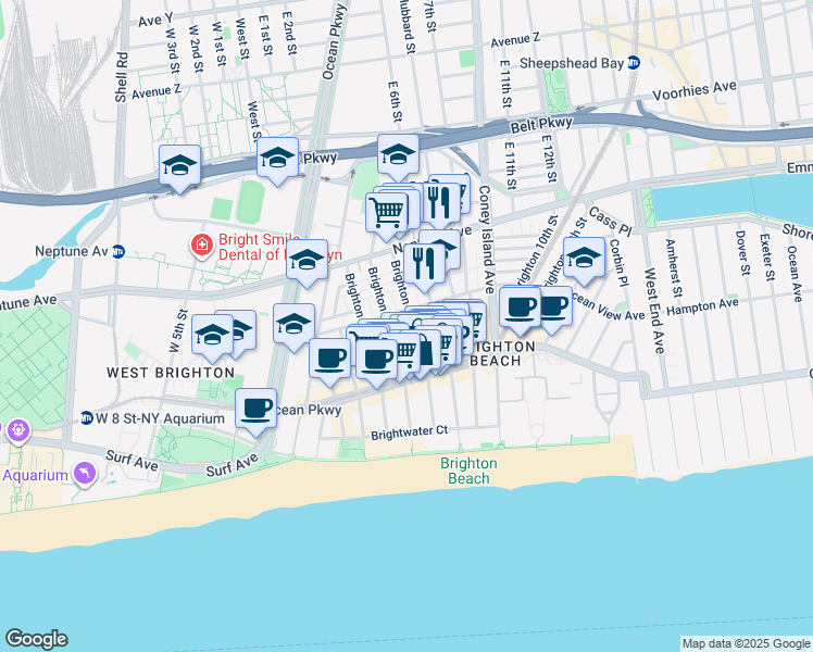 map of restaurants, bars, coffee shops, grocery stores, and more near 415 Ocean View Avenue in Brooklyn