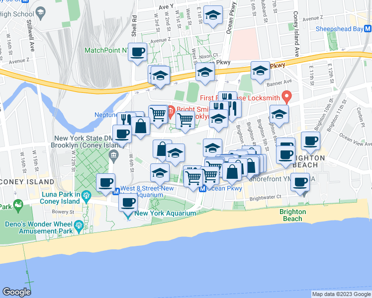 map of restaurants, bars, coffee shops, grocery stores, and more near 440 Neptune Avenue in Brooklyn