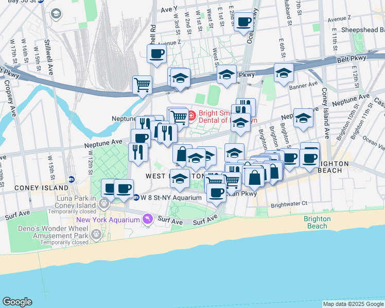 map of restaurants, bars, coffee shops, grocery stores, and more near 460 Neptune Avenue in Brooklyn