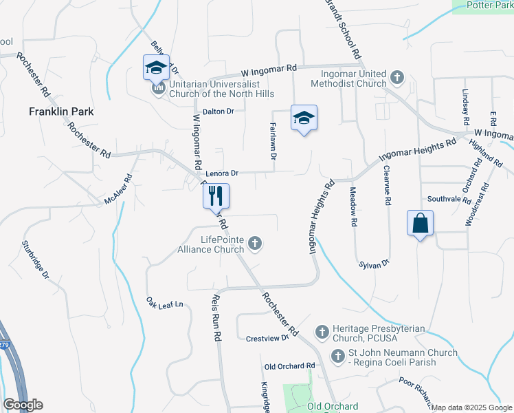 map of restaurants, bars, coffee shops, grocery stores, and more near 1562 Village Drive in Pittsburgh