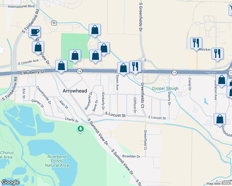 map of restaurants, bars, coffee shops, grocery stores, and more near 690 Dawn Avenue in Fort Collins