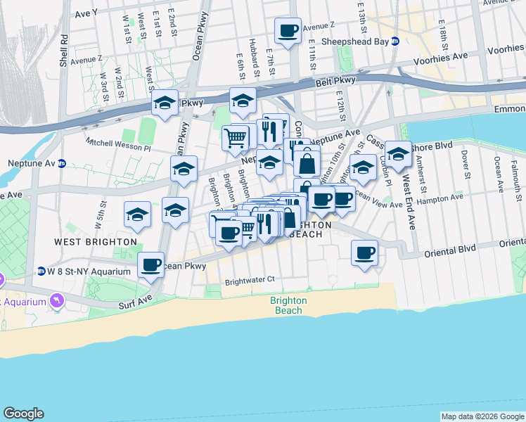 map of restaurants, bars, coffee shops, grocery stores, and more near 602 Ocean View Avenue in Brooklyn