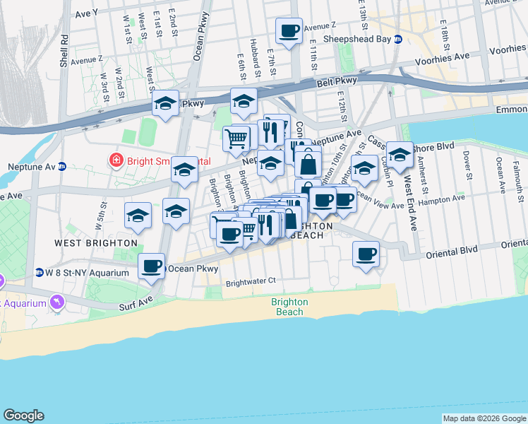 map of restaurants, bars, coffee shops, grocery stores, and more near 602 Ocean View Avenue in Brooklyn