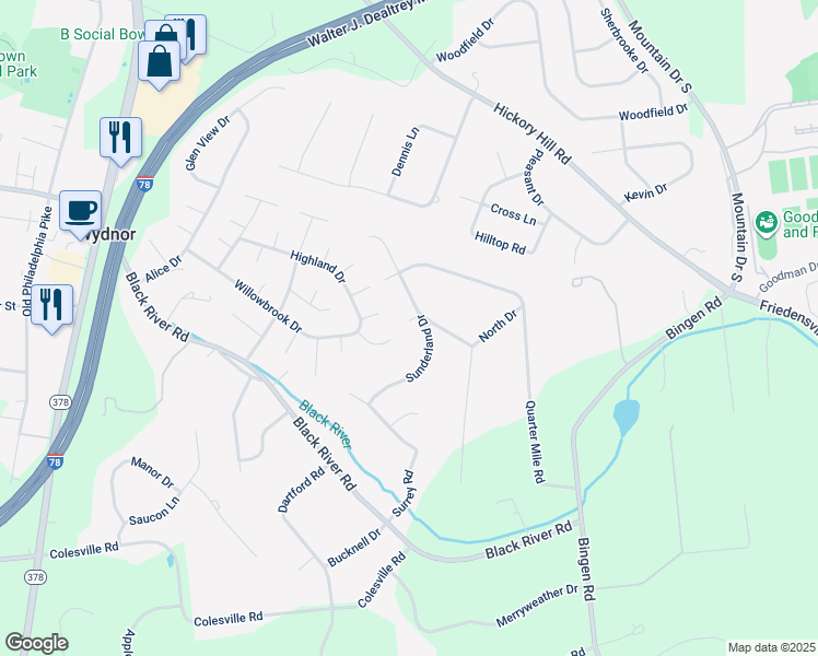 map of restaurants, bars, coffee shops, grocery stores, and more near 1978 Sunderland Drive in Bethlehem