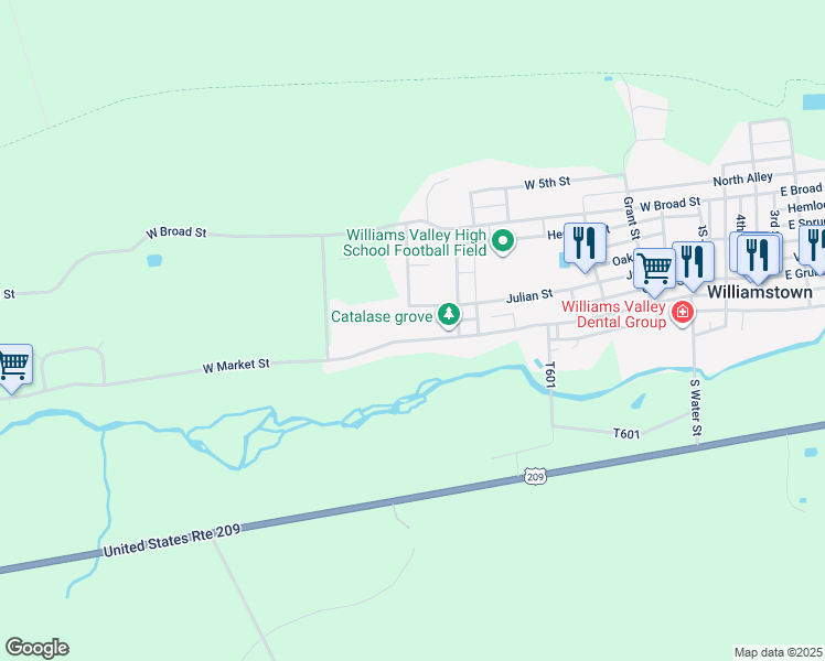map of restaurants, bars, coffee shops, grocery stores, and more near 821 West Market Street in Williamstown