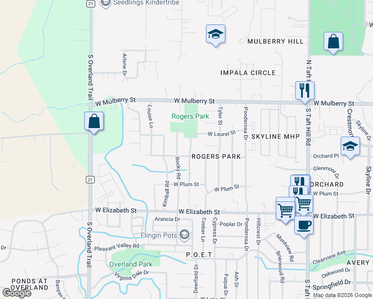 map of restaurants, bars, coffee shops, grocery stores, and more near 725 Pear Street in Fort Collins