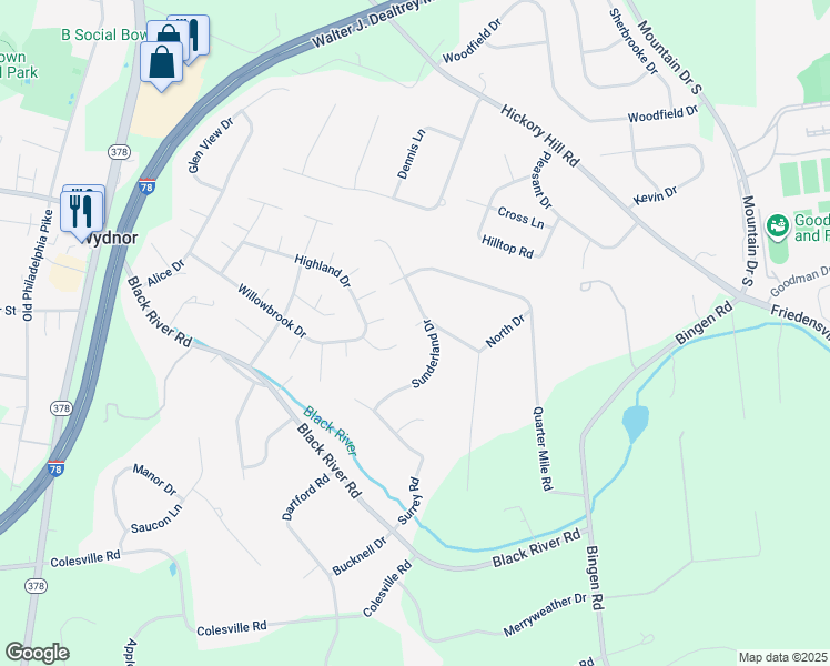 map of restaurants, bars, coffee shops, grocery stores, and more near 1978 Sunderland Drive in Bethlehem
