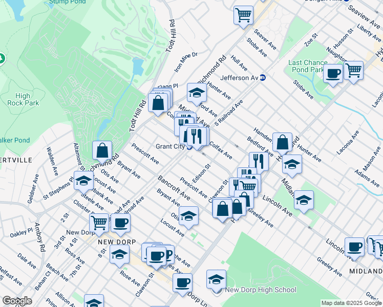 map of restaurants, bars, coffee shops, grocery stores, and more near in Staten Island