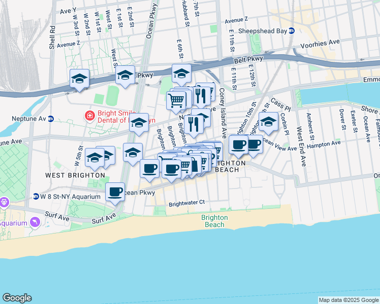 map of restaurants, bars, coffee shops, grocery stores, and more near 415 Ocean View Avenue in Brooklyn