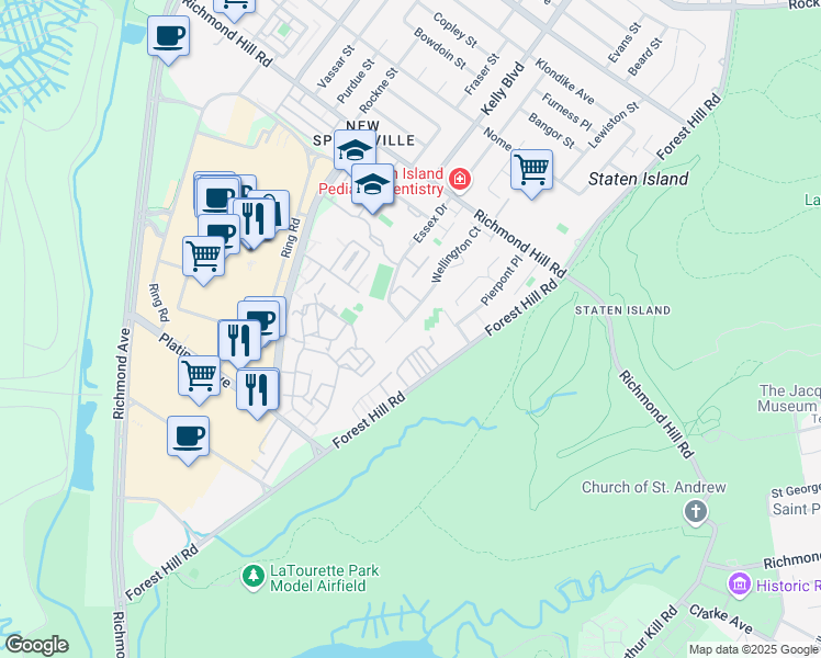 map of restaurants, bars, coffee shops, grocery stores, and more near 145 Wellington Court in Staten Island