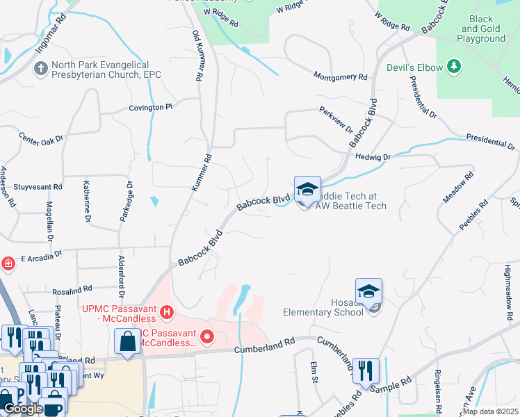 map of restaurants, bars, coffee shops, grocery stores, and more near 403 Cottingham Drive in McCandless