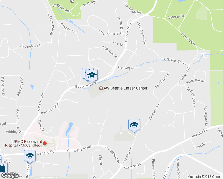 map of restaurants, bars, coffee shops, grocery stores, and more near 9600 Babcock Blvd in Allison Park