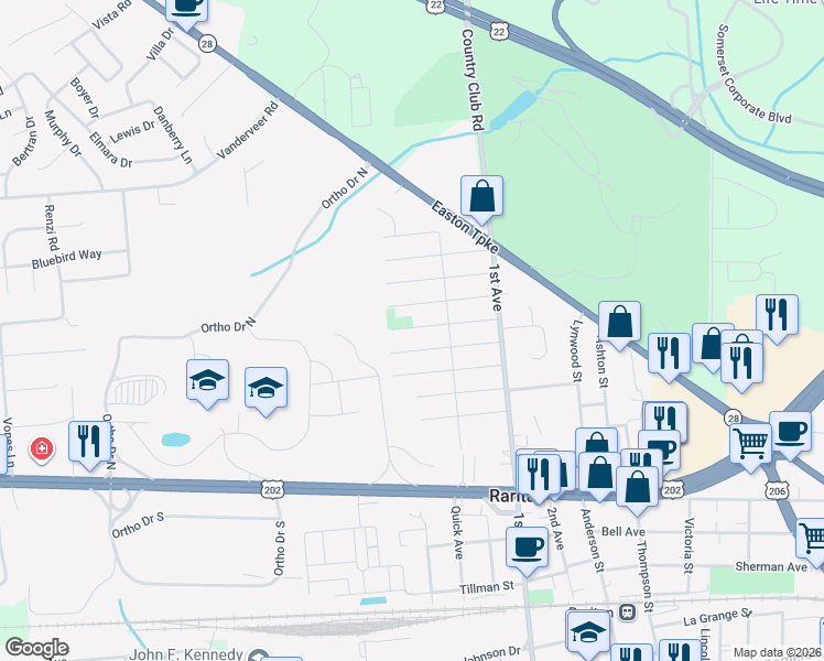 map of restaurants, bars, coffee shops, grocery stores, and more near 817 Bound Brook Avenue in Raritan