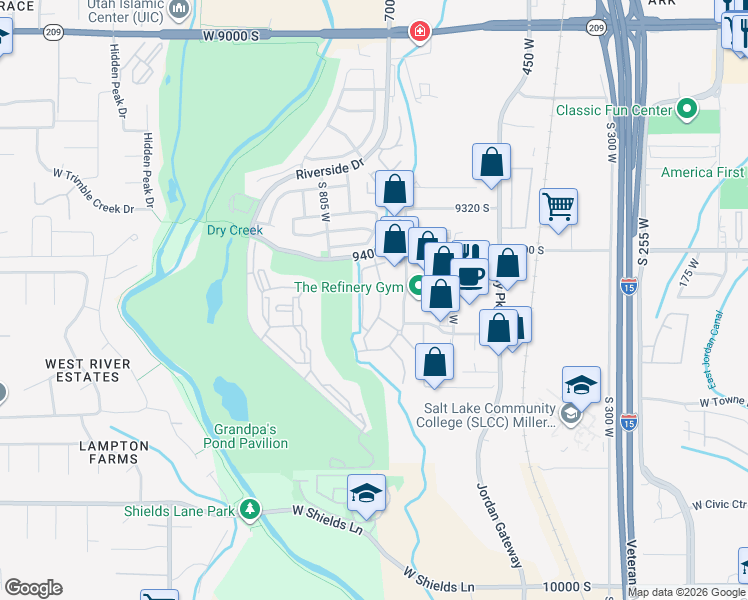 map of restaurants, bars, coffee shops, grocery stores, and more near 9498 Hidden Point Drive in Sandy