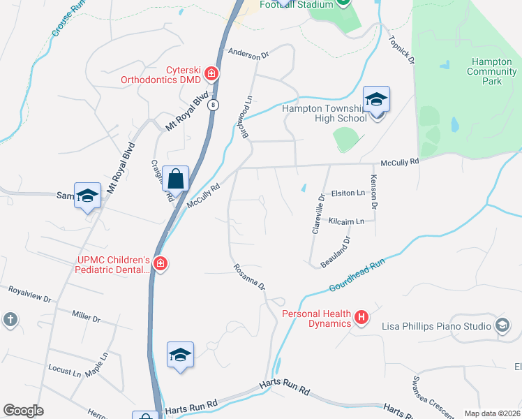 map of restaurants, bars, coffee shops, grocery stores, and more near 2843 Tremonte Drive in Hampton Township
