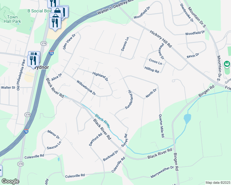 map of restaurants, bars, coffee shops, grocery stores, and more near 1540 Barner Court in Bethlehem