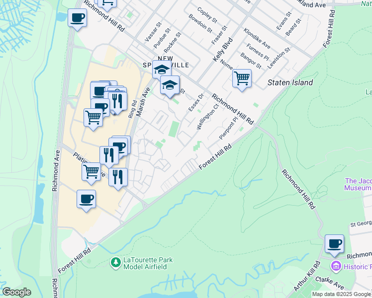 map of restaurants, bars, coffee shops, grocery stores, and more near 145 Wellington Court in Staten Island