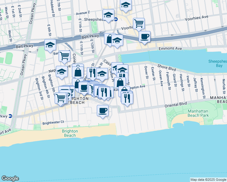 map of restaurants, bars, coffee shops, grocery stores, and more near Corbin Place in Brooklyn