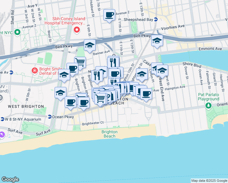 map of restaurants, bars, coffee shops, grocery stores, and more near 3017 Brighton 8th Street in Brooklyn