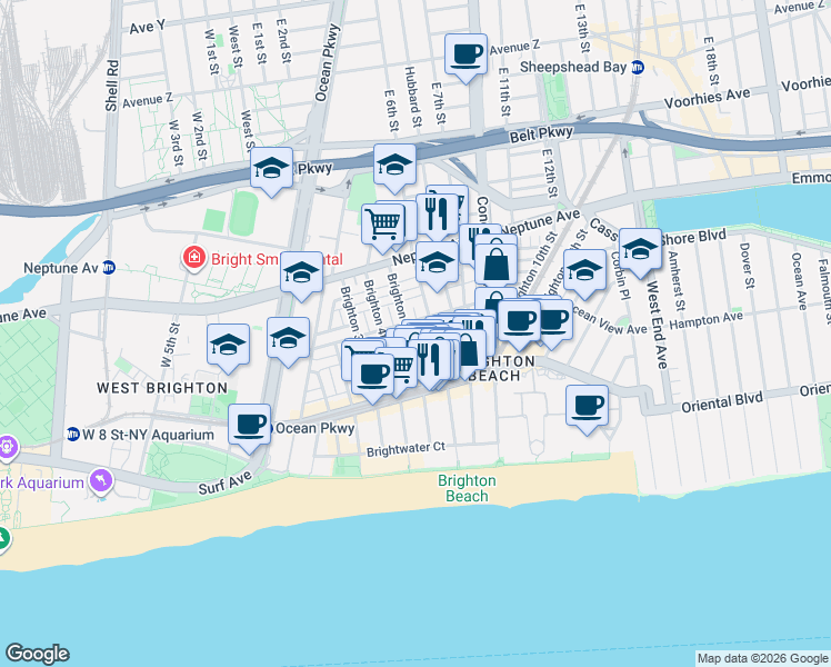 map of restaurants, bars, coffee shops, grocery stores, and more near 602 Ocean View Avenue in Brooklyn