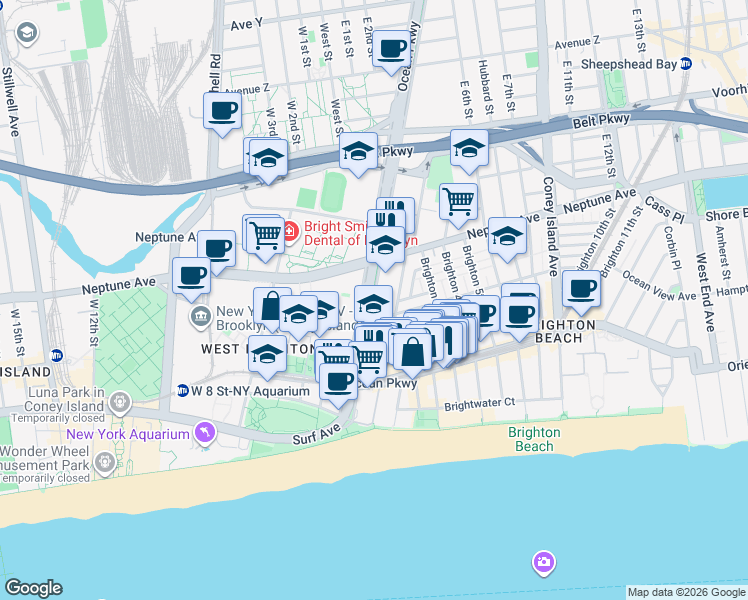 map of restaurants, bars, coffee shops, grocery stores, and more near 2940 Ocean Parkway Service Road in Brooklyn