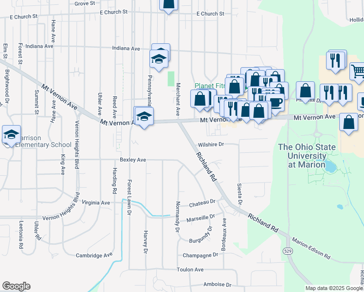 map of restaurants, bars, coffee shops, grocery stores, and more near 255-293 Richland Road in Marion