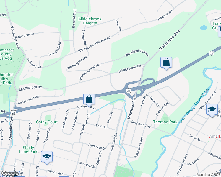 map of restaurants, bars, coffee shops, grocery stores, and more near 1790 Middlebrook Road in Bound Brook
