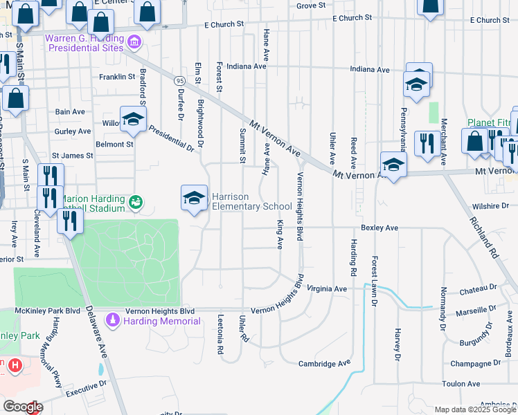 map of restaurants, bars, coffee shops, grocery stores, and more near 649 Lark Street in Marion