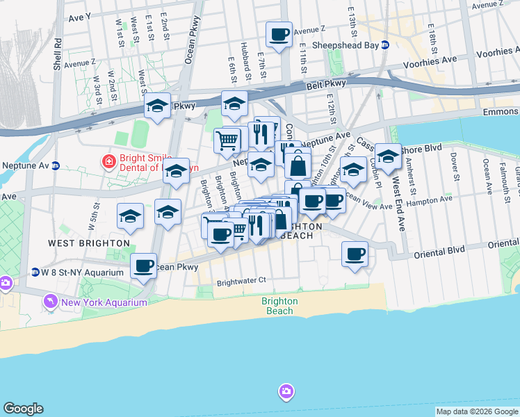 map of restaurants, bars, coffee shops, grocery stores, and more near 602 Ocean View Avenue in Brooklyn