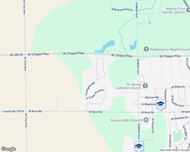 map of restaurants, bars, coffee shops, grocery stores, and more near 1495 West Crane Pond Drive in Marion