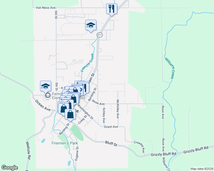 map of restaurants, bars, coffee shops, grocery stores, and more near 1055 Cream Court in Ferndale